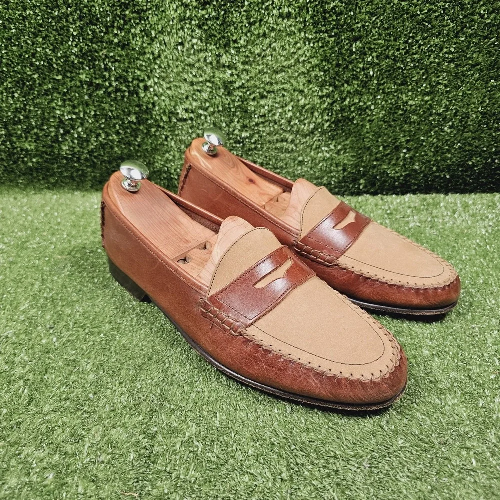 Bragano Italy Two Tone Brown Leather Slip On Penny Loafers Mens Size 11 M